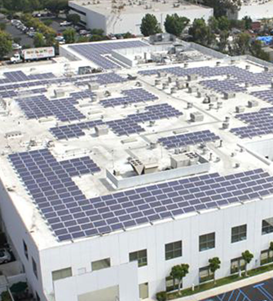 solar panels on a warehouse