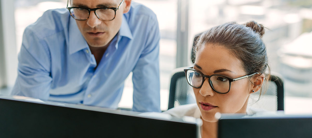 professionals looking at computer