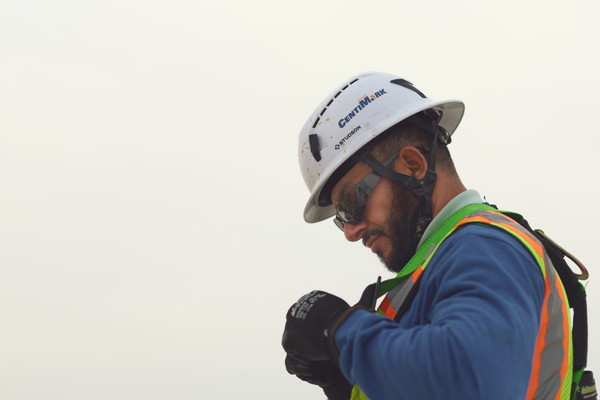 centimark roofer getting his gear on