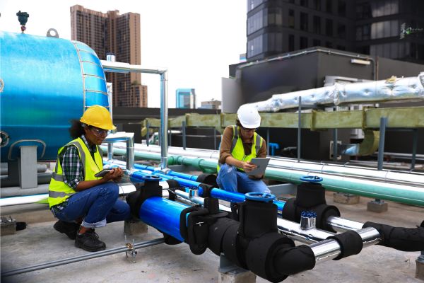 two inspectors on a roof